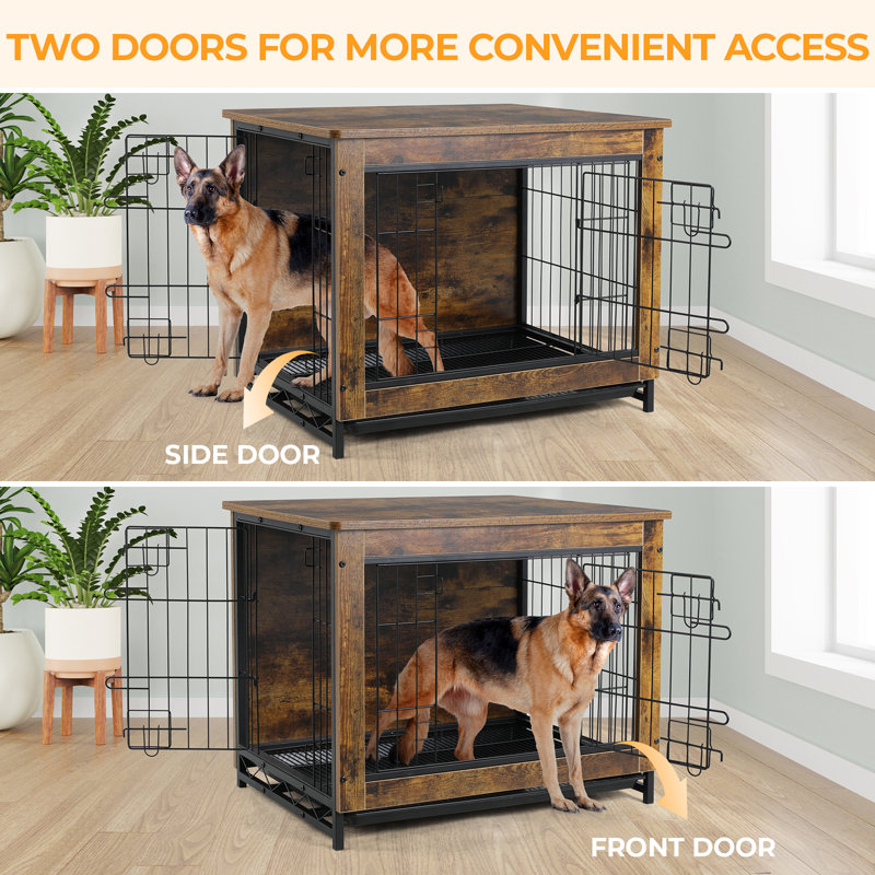 Tucker Murphy Pet Dog Crate Furniture Side End Table Mordern Kennel Wooden Heavy duty Dog Cage Dog House Indoor End Table Night Stand w removable Tray Double door 3mm dia Wire Reviews Wayfair